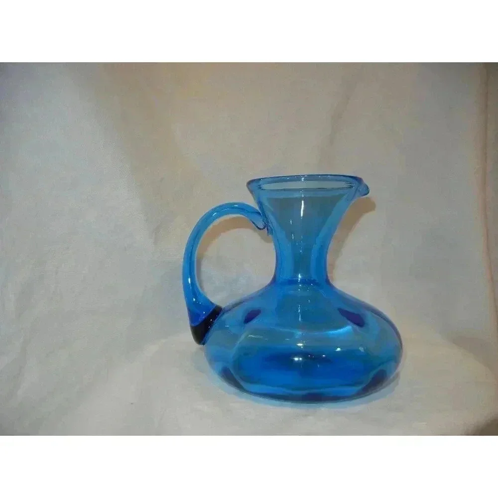 Decanter Pitcher‎ Vintage medium-sized Floral Vase Midcentury Aqua Blue glass,